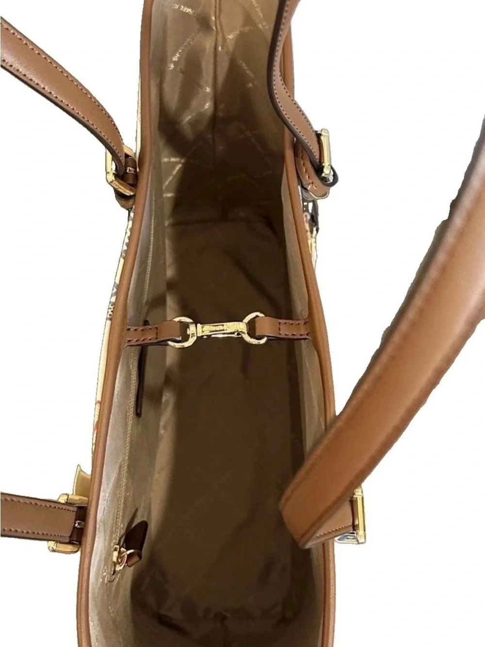 Michael Kors White Multi MK Logo Tote with Brown Trim